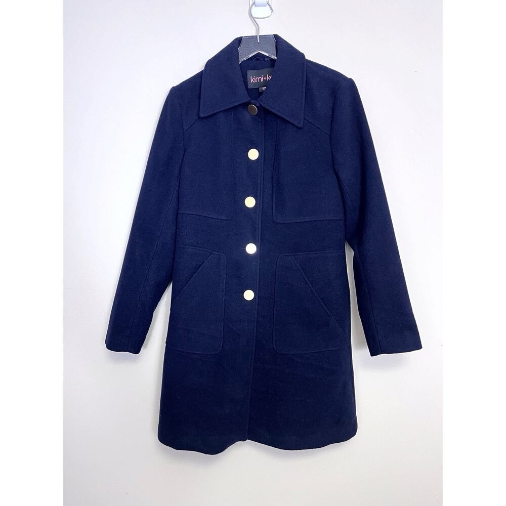 NWT Kimi + Kai Liz Wool Blend Walking Coat Long Button Up Maternity Size Small